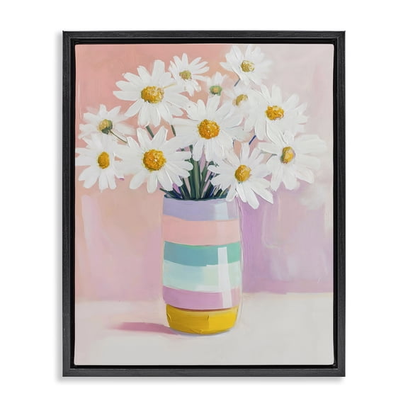 Stupell Industries Cottage Daisies in Striped Vase Black Floating Frame Canvas Art, 17 x 21, by The Prints Vibe