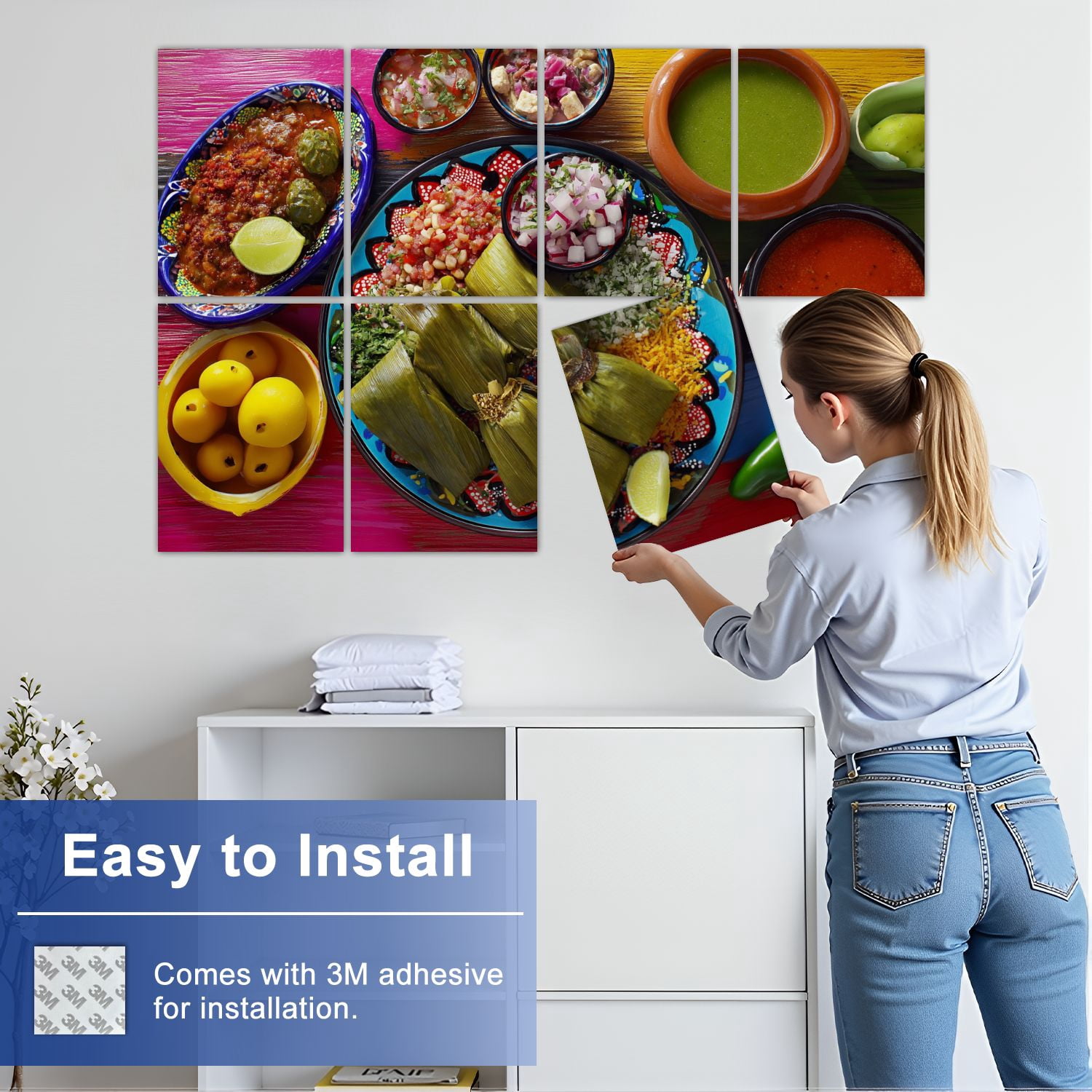 8 Pack Art Acoustic Panels Sound Absorbing mexican food mix sauces nopal tamale prickly pears Decorative Soundproof Wall Panels Self Adhesive for Nursery Game Room Bedroom 48"x32"
