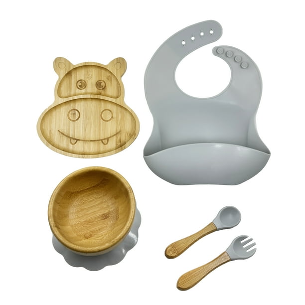 Set de alimentación para bebé Match & Enjoy Diseño de Hipopótamo en bambú