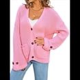 thumbnail image 3 of Suéter de Punto Grueso para Mujer, Cárdigan de Larga con Cuello en V, Botones y Bolsillo para Otoño e Invierno. Rosa L, 3 of 10