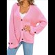 thumbnail image 3 of Suéter de Punto Grueso para Mujer, Cárdigan de Larga con Cuello en V, Botones y Bolsillo para Otoño e Invierno. Rosa L, 3 of 10