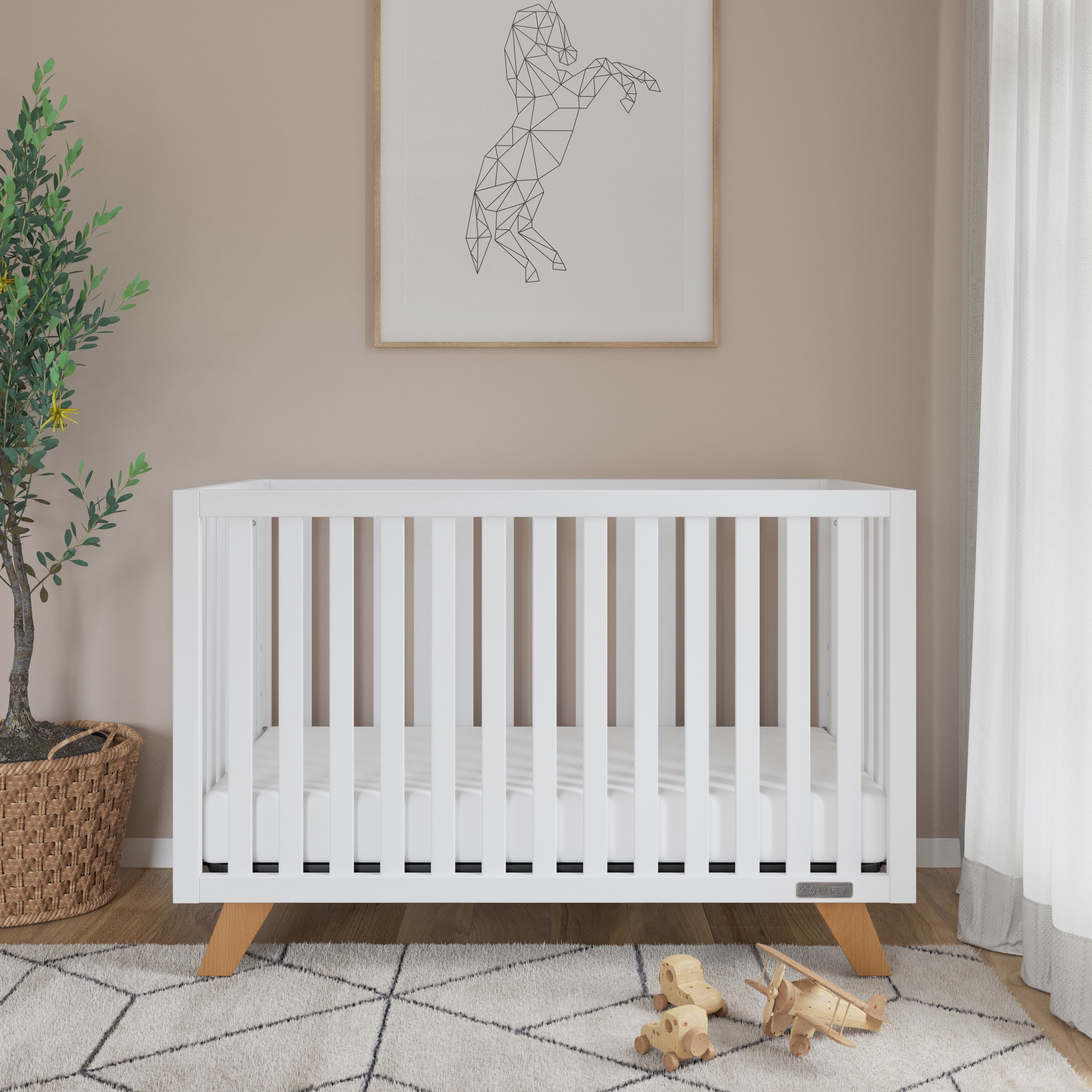 Child Craft SOHO 4 in 1 Convertible Crib Baby Crib Converts to Day Bed Toddler Bed and Full Size Bed 3 Adjustable Mattress Positions Non Toxic Baby Safe Finish White Natural Walmart