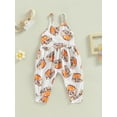 thumbnail image 2 of Bagilaanoe Toddler Baby Girl Jumpsuit Sleeveless Spaghetti Strap Football Print Romper Overalls 1T 2T 3T 4T 5T 6T Kids Long Pants Outfits, 2 of 8