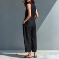 thumbnail image 4 of Textilo Sleeveless Jumpsuit for Women Wide Leg Button Down V Neck Jumpsuits Cotton Linen Stand Collared Long Overall with Pockets Loose Fit Casual Summer Vacation Outfit,Black M, 4 of 4