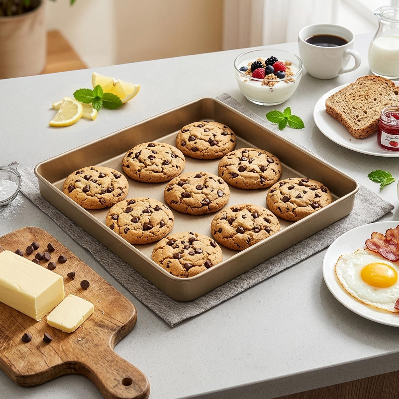 Baking Sheet Pans 3 Pack Square Nonstick Heavy Duty for Toaster Oven Baking
