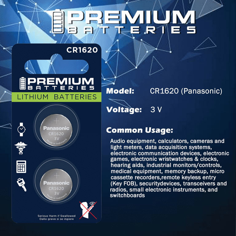 Premium Batteries Panasonic CR1620 3V Child Safe Lithium Coin Cell (6 Count)