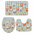 thumbnail image 2 of Orange Blue Tulip Bathroom Rugs Set Farm Watercolor Flower Butterfly Green Leaf Green Plaid Non Slip Absorbent Bath Mats 3 Piece Set, U-Shaped Floor Mat, Toilet Seat Cover Large Size, 2 of 9