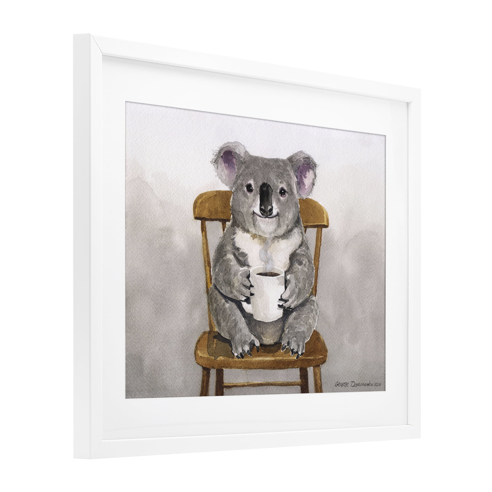 Stupell Industries Koala with Coffee Mug White Framed Print Under Glass, design by George Dyachenko