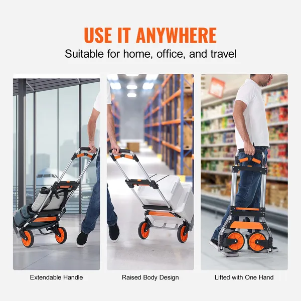 Folding Hand Truck with 309lbs Capacity,Aluminum Portable Cart,Convertible Dolly with Telescoping Handle and Durable Wheels for Easy Moving