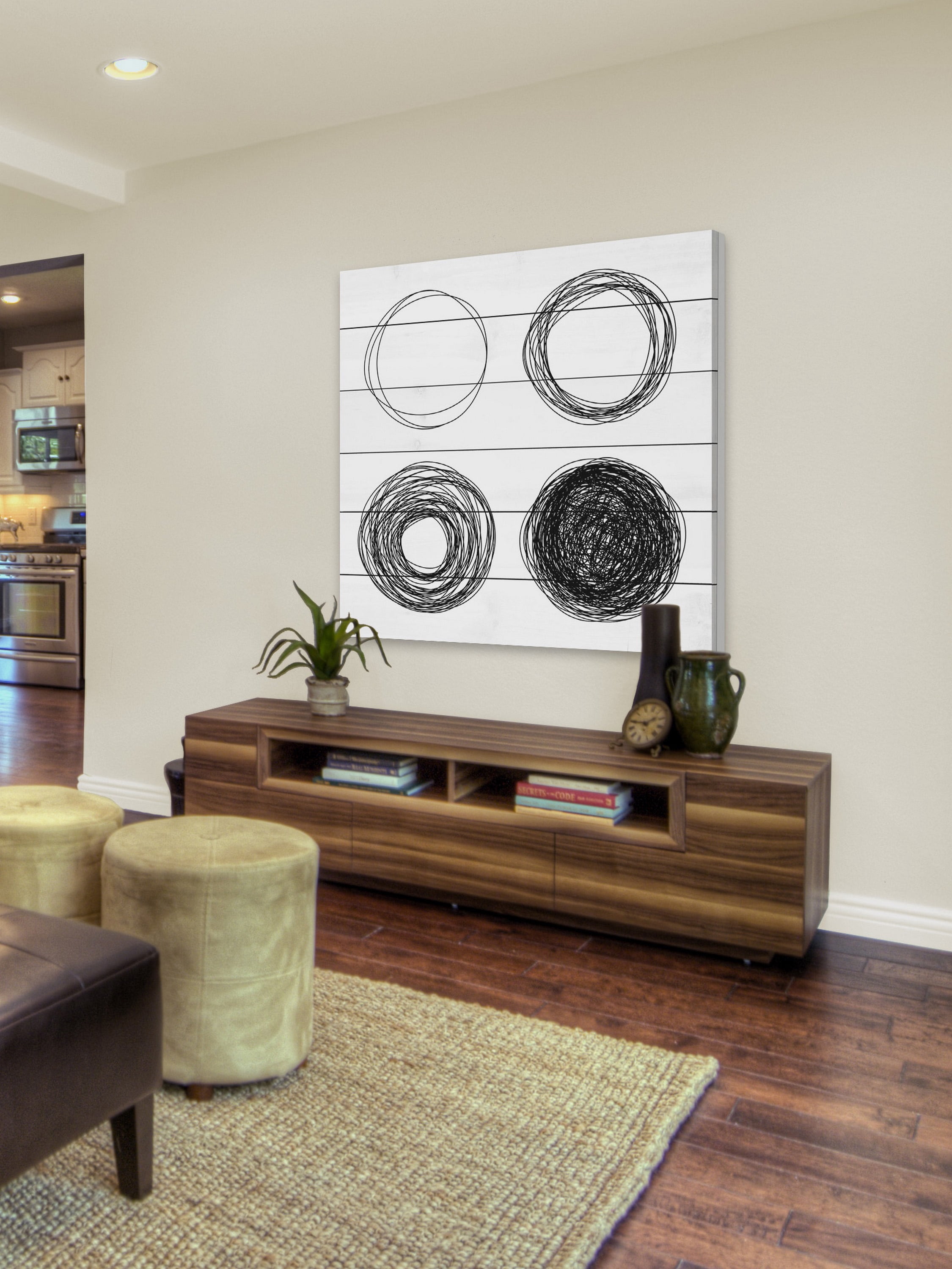 Marmont Hill Quad Circles White Wood Wall Art, 32" x 32"