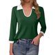 thumbnail image 1 of MHFRRA Camiseta de Manga Larga con Cuello En V Ajustado y Cuello En Bloque de Color para Mujer Verde, 1 of 3