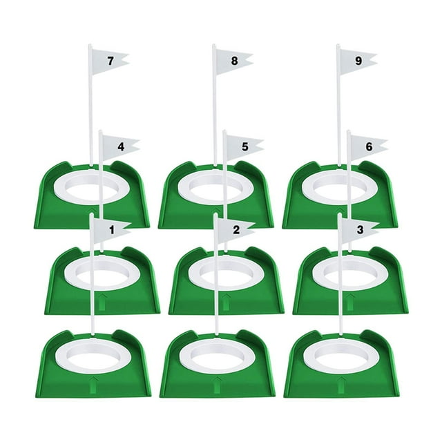 S SERENABLE 9 Pcs Gobelet de Golf Intérieur Portable Aide à l'Entraînement avec Drapeau Trou Extérieur Vert