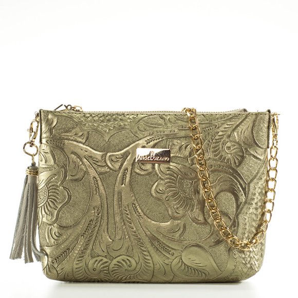 Bolso de Dama AngeLozano Modelo Arena Oro Grabada