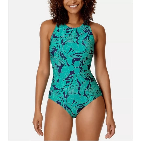Lands End Ladies One Piece Swimsuit Green Medium