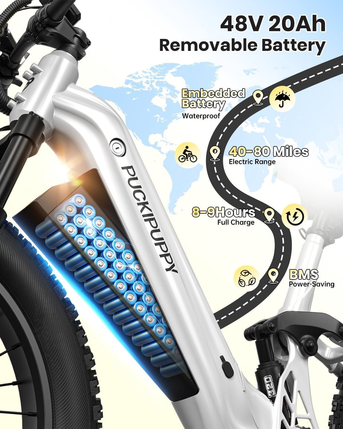 PUCKIPUPPY Electric Bikes for Adults 26" Step-Thru Ebikes 960W Peak Motor 80Miles Range 28mph Max Speed 48V 20AH Battery Full Suspension Fat Tire Mountain E Bike 7 Speed, Comply with UL2849 By SGS