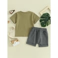 thumbnail image 5 of JYYYBF Toddler Boy 2 Piece Set, Round Neck Short Sleeve Letter Print Tops + Elastic Waist Shorts Infant Baby Summer Outfits, 5 of 7