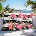 thumbnail image 3 of Throw Pillow Covers 16x16 Inch Set of 2, Pink Flower Waterproof Outdoor Pillow Covers, Black White Stripesvintage Floral Decorative Cushion Pillowcases for Couch, Sofa, Bed, Garden, Patio, 3 of 9