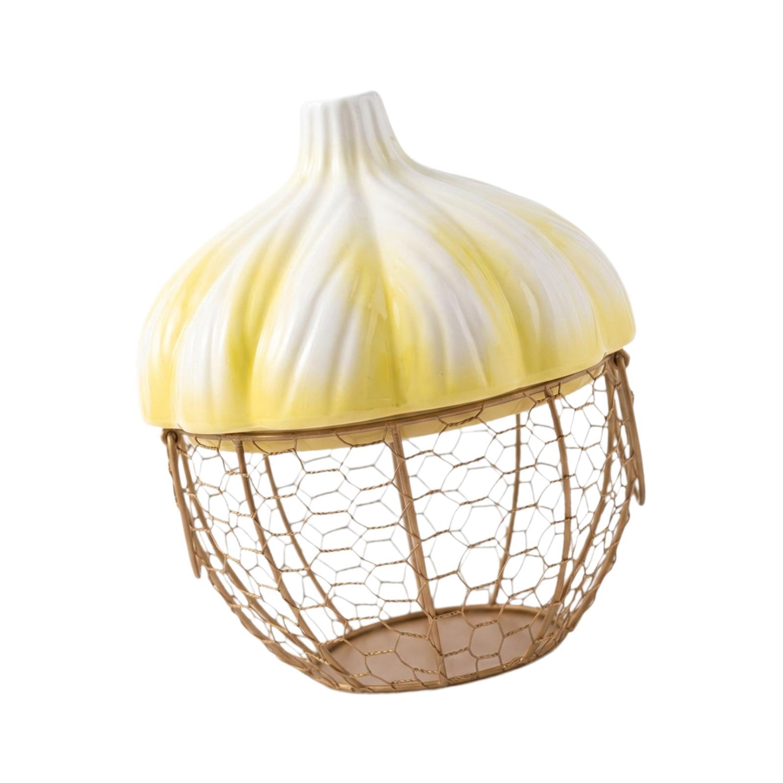 Fiocias Ceramic Holder Breathable Portable with Lid Egg Basket for Fruit Home Pantry Yellow