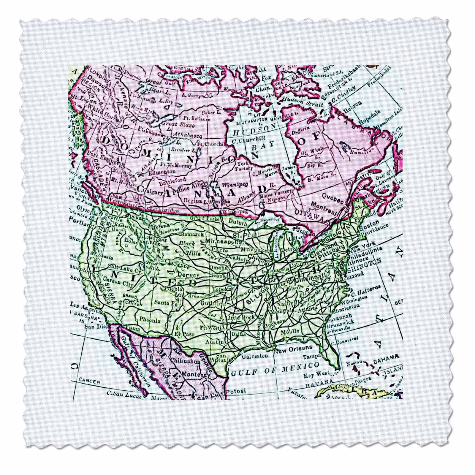 3drose vintage map of north america usa canada mexico faded look geography travel maps pink green quilt square 6 by 6 inch walmart com