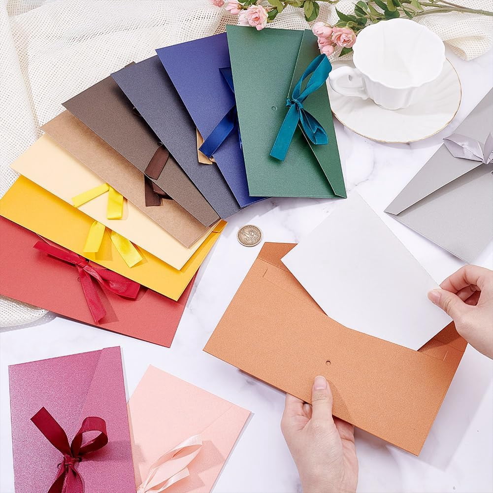 36 Pcs Business Gift Card Envelopes 8.6x4.3inch Pearlescent Colorful Envelopes Bowknot Greeting Card Envelopes for Greeting Card Business Card Birthday Invitations Letter Colorful