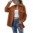 thumbnail image 3 of Musuos Women Juniors Shacket Corduroy Shirt Jacket, Solid Color Lapel Outerwear with Pockets, 3 of 6