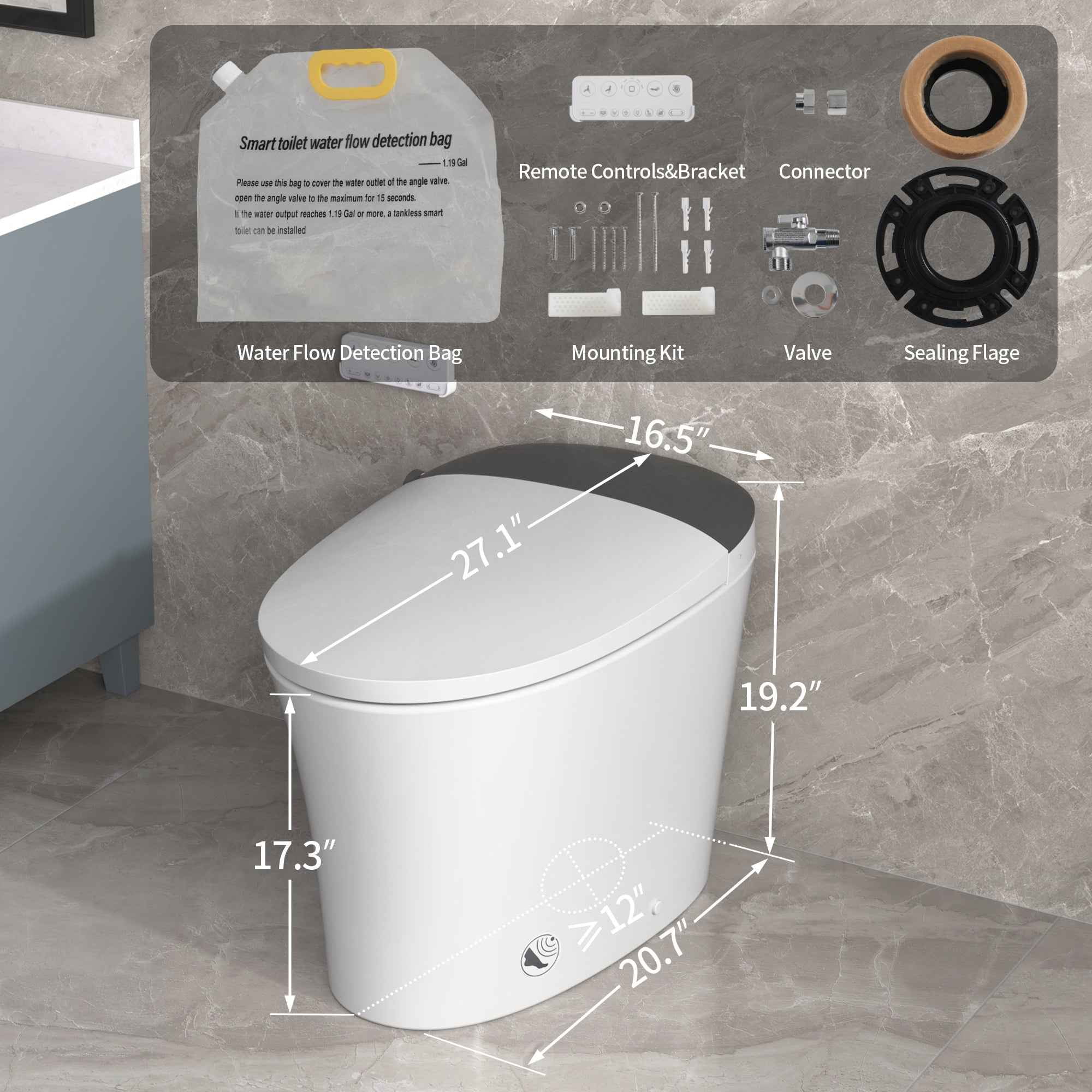 ADA Height Smart Bidet Toilet with Heated Seat, Auto Flush, Warm Air Dryer, and Multiple Wash Modes