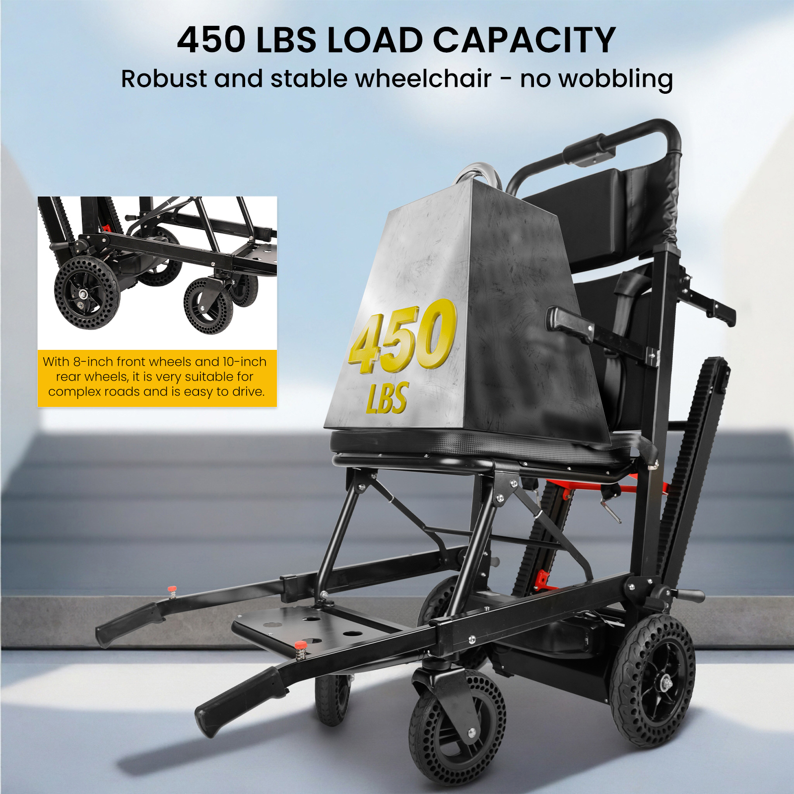 Joreek Powered Wheelchair Stair Climbing Wheelchair Electric Mobile Stair Lifts Chair for Seniors Foldable Stair Chair 440lbs Max Load