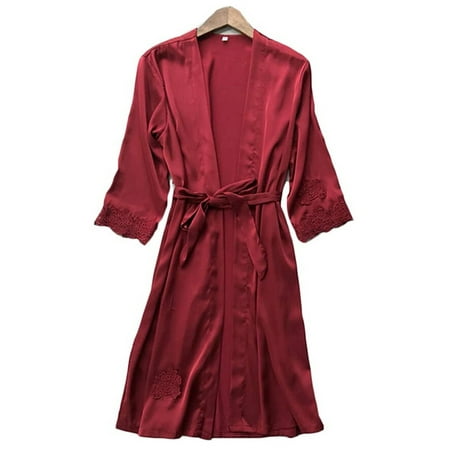 

Diconna Women Satin Silk Lace Robe Dress Gown Kimono Bridal Night Dress