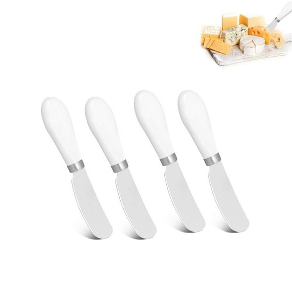 Stainless Steel Butter Knife Tableware,HXRH Butter Spreader Knife with White Porcelain Handle,4Pcs Portabke Cheese Tableware for Party Use