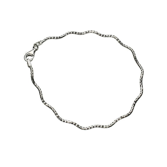 Sterling Silver 1.4mm Diamond-Cut Wavy Omega Nickel Free Chain Anklet Italy 9"