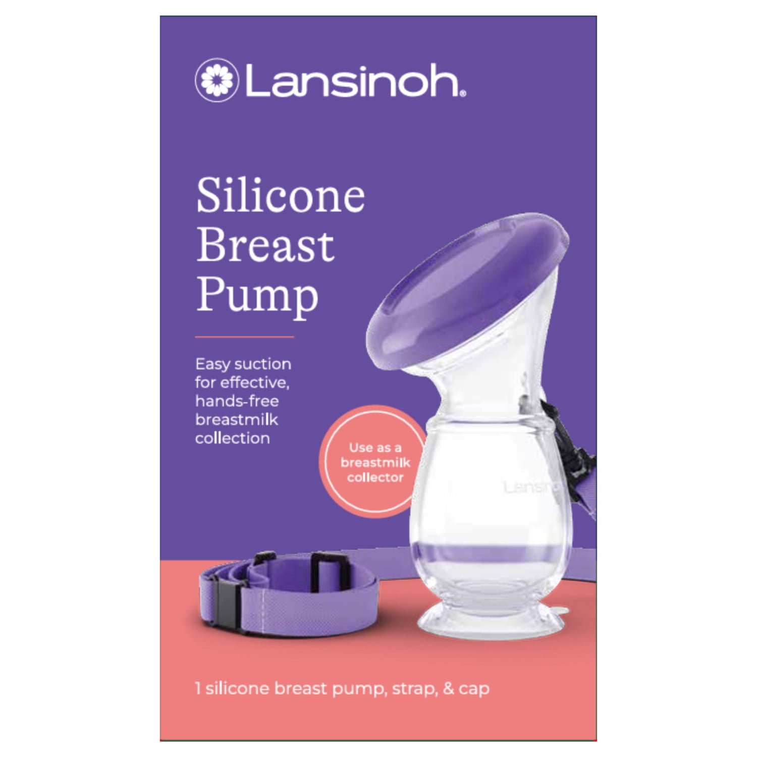 Lansinoh Silicone Breast Pump for Breastfeeding, Hands-Free Milk Collector, 1 Pack