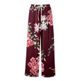 thumbnail image 3 of WTOBBY Women's Summer Boho Floral Print Wide Leg Palazzo Pants with High Waist Elastic Drawstring and Side Pockets for Comfortable Everyday Use ,Wine XL, 3 of 7