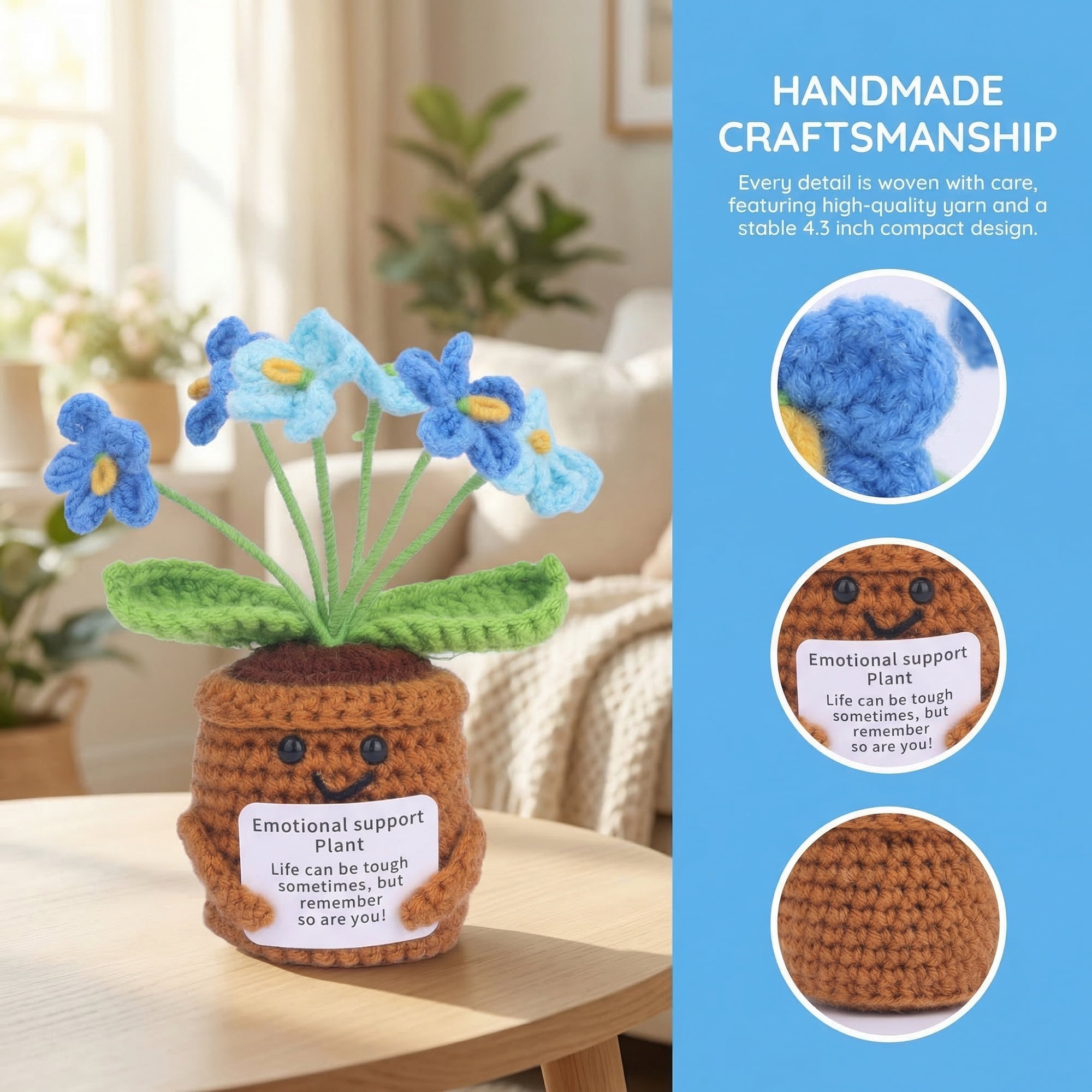 Unique Bargains Handmade Crochet Forget-Me-Not Knitted Plant Blue 4.3inch