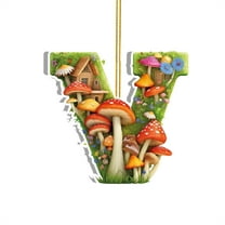 Begzeat Mushroom 26 Alphabet Hanging Decoration, Mushroom Slices Tree Ornaments with String for Mushroom Party Supplies Christmas Party Decoration