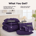 thumbnail image 4 of YEPCLUB Purple California King Size Pintuck 7-Piece Comforter Set, Pinch Pleat Bed in a Bag, All Season Down Alternative Bedding Set with Comforter, Sheets, Pillowcases & Shams, 4 of 7