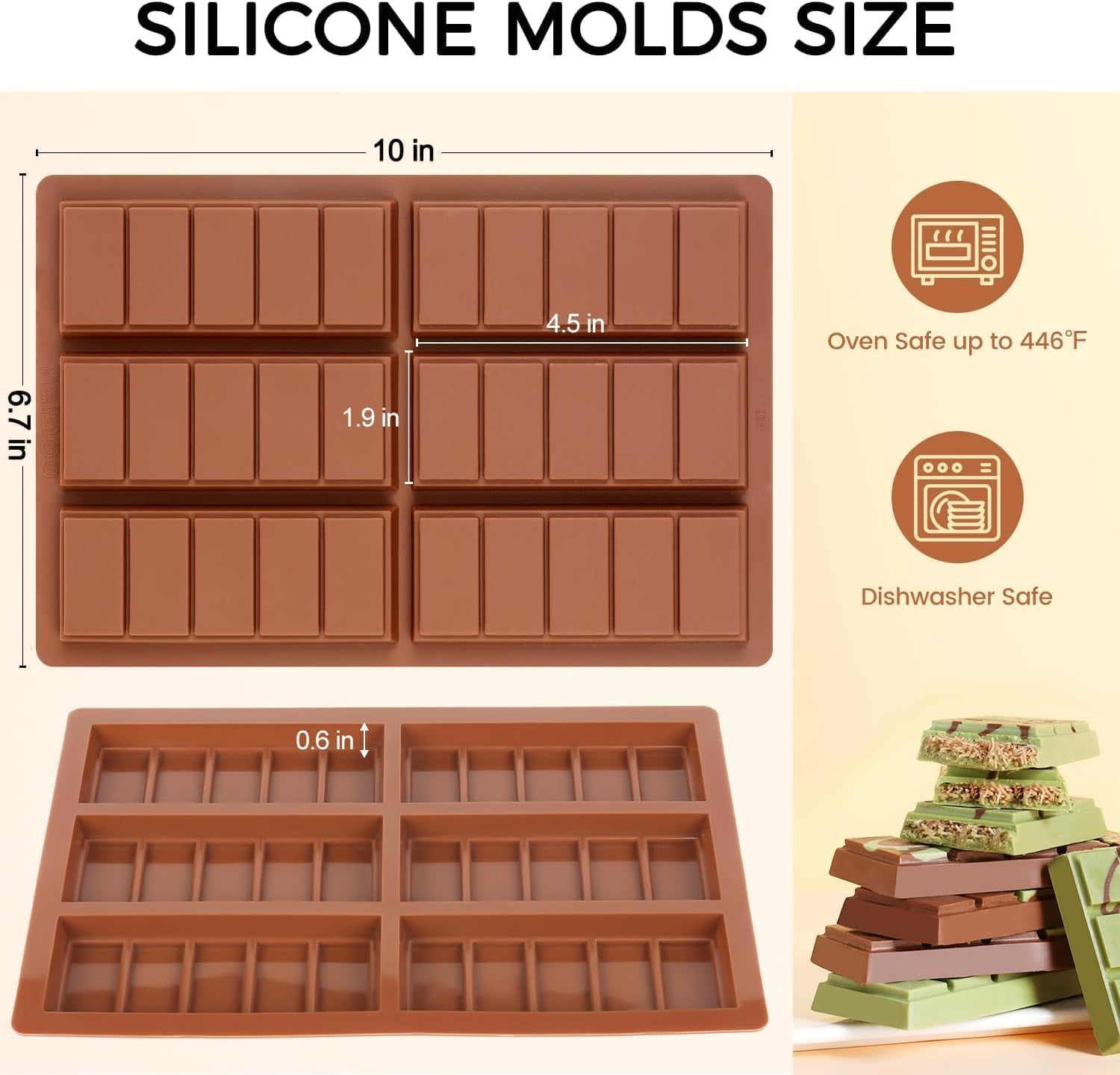 ABPETE Chocolate Bar Mold - Non-Stick Chocolate Molds, Food Grade Chocolate Bar Mold Deep For Making Candy,Knafeh Pistachio Chocolate Bar, Milk Chocolate - Set of 4