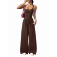 thumbnail image 2 of Women'S Summer Jumpsuit Spaghetti Strap One-Piece Outfit Wide Leg Baggy Pants Romper Coffee Brown XS, 2 of 8
