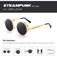 thumbnail image 4 of Gafas de sol polarizadas redondas con montura dorada y lentes grises para hombre y mujer inspiradas en el estilo retro Steampunk en un círculo metálico, 4 of 5