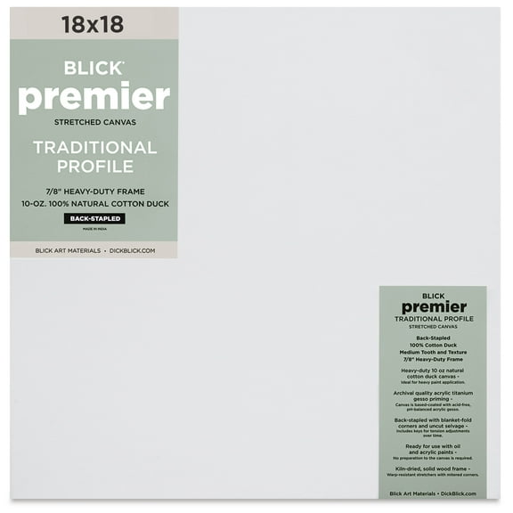 Blick Premier Stretched Cotton Canvas - Traditional Profile, Back-Stapled, 18" x  18"