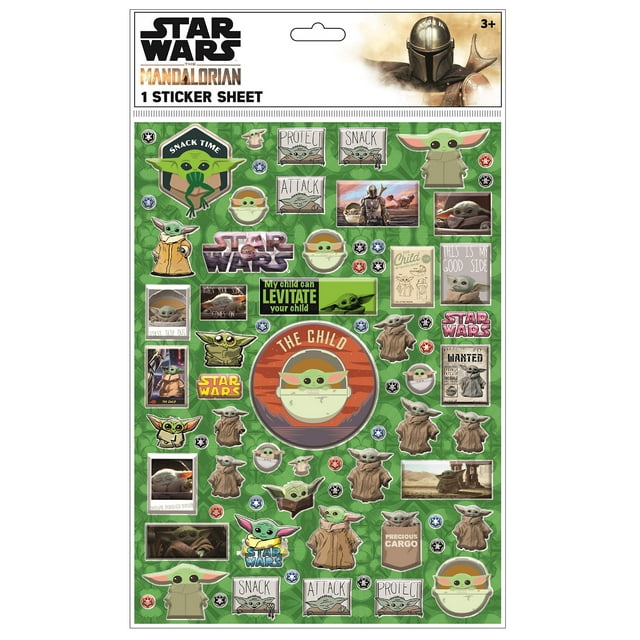 Lámina de pegatinas con diseños innovadores Baby Yoda Star Wars Mandalorian