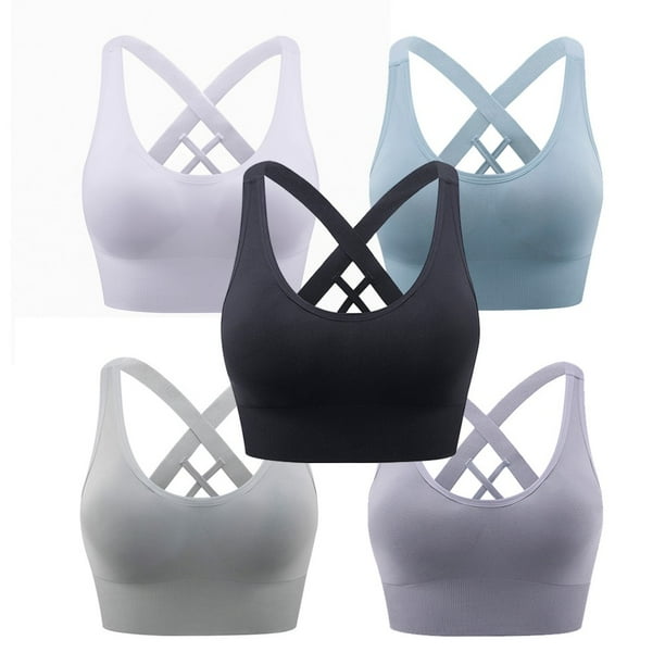 Valcatch 5 Pack Sports Bras for Women Padded High Impact Seamless Criss Cross Back Workout Tops