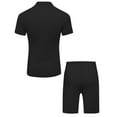 thumbnail image 5 of Men's Solid Color Fashion Casual Jacquard Textured Shorts Half Zip Short Sleeved Collar Shirt 2 Piece Sets for Men, 5 of 7