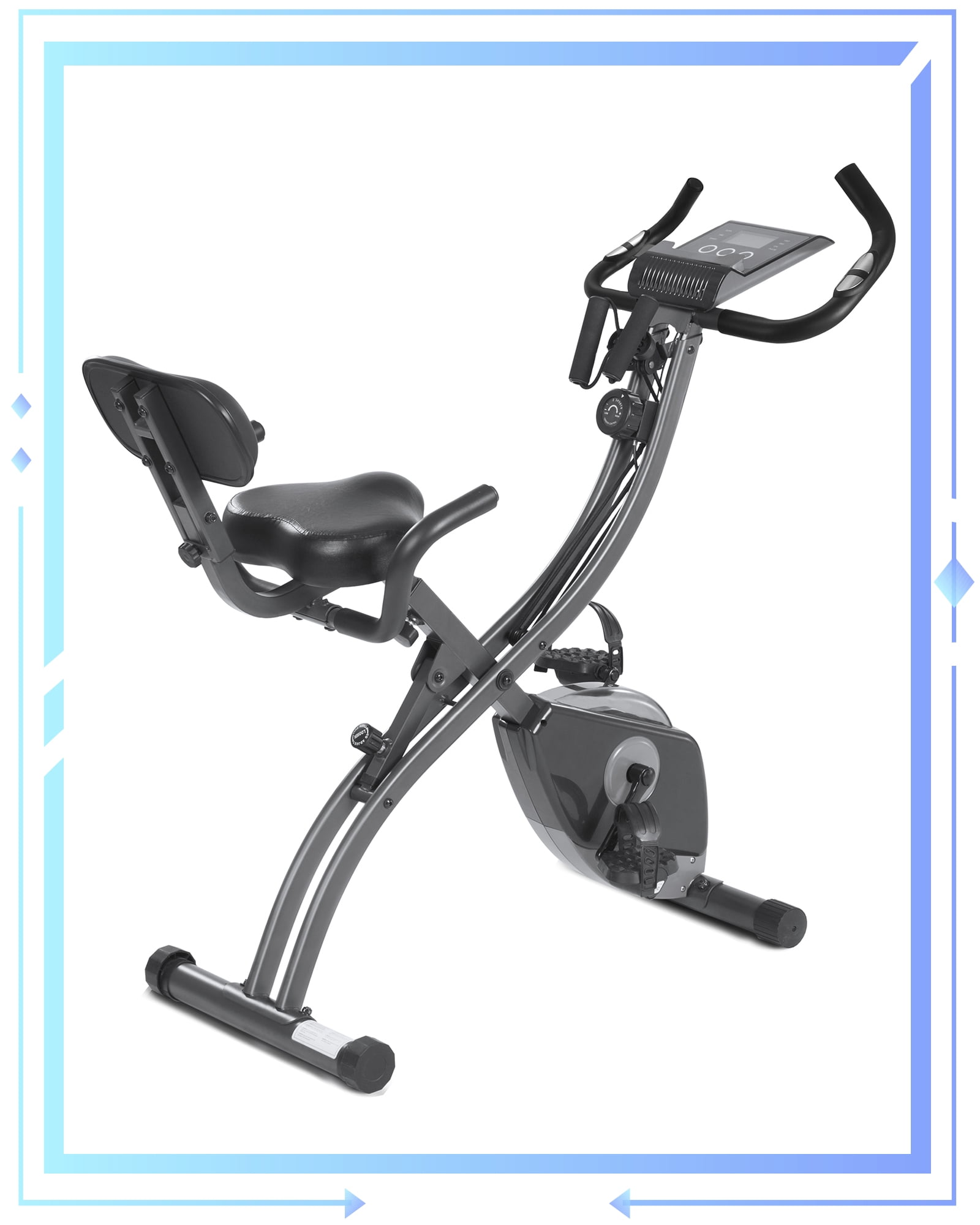 Folding Indoor Exercise Bike with Arm Resistance Bands and Heart Monitor Original As Seen On TV Slim Stationary Bike 