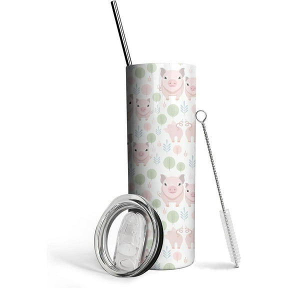 Pig Tumbler -Pig Gifts for Pig Lovers - Pig Coffee Mug for Women - Pig Gifts for Women-Pink Cute Kawaii Pig Cup,With Lid and Straw 20 Oz Skinny Tumbler-Birthday Gifts