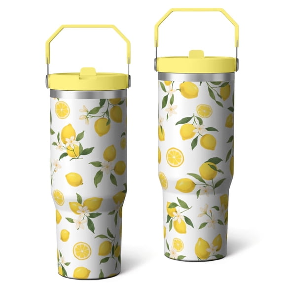 30 Oz Tumbler Yellow Lemon Tumbler with Lid and Straw, Birthday Gift Cup for Friend Women Men Coffee Travel Mug Thanksgiving Day Halloween Christmas Gift Water Bottle