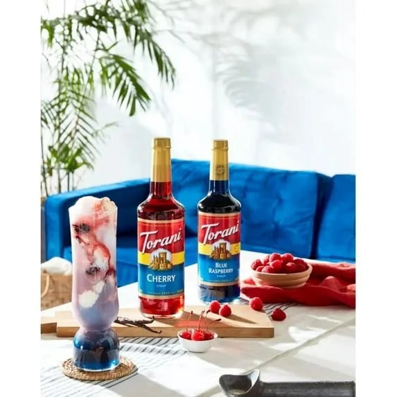 Torani Blue Raspberry Classic Flavouring Syrup, 25.4 fl oz Glass Bottle + Gold Pump