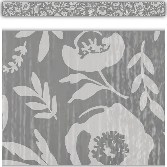 Classroom Cottage Gray Floral Straight Border Trim [TCR7178]