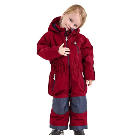 TEAJOPSUU Boy s Girl s Snow Suit Infant Toddler Baby Skisuit One Piece Waterproof Insulated Winter Jumpsuit Coveralls 1-15 Years D-Red