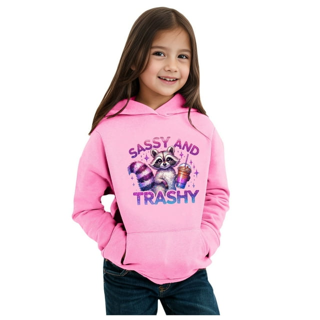 PMVFHDE Liquidation Chandail en Molleton à Col Rond pour Filles Mode Hiver pour Enfants Imprimé Animal Chandail à Capuchon Chaud Confortable pour Garçons et Filles Chandail en Molleton à Col Rond, Rose, 11-12 Ans