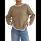 thumbnail image 3 of Suéteres de Gran Tamaño para Mujer, Cuello Redondo, Bloque de Color, Suéter de Invierno, Mangas Farol, Abertura Lateral, Suéter de Punto, Tops Caqui XL, 3 of 10
